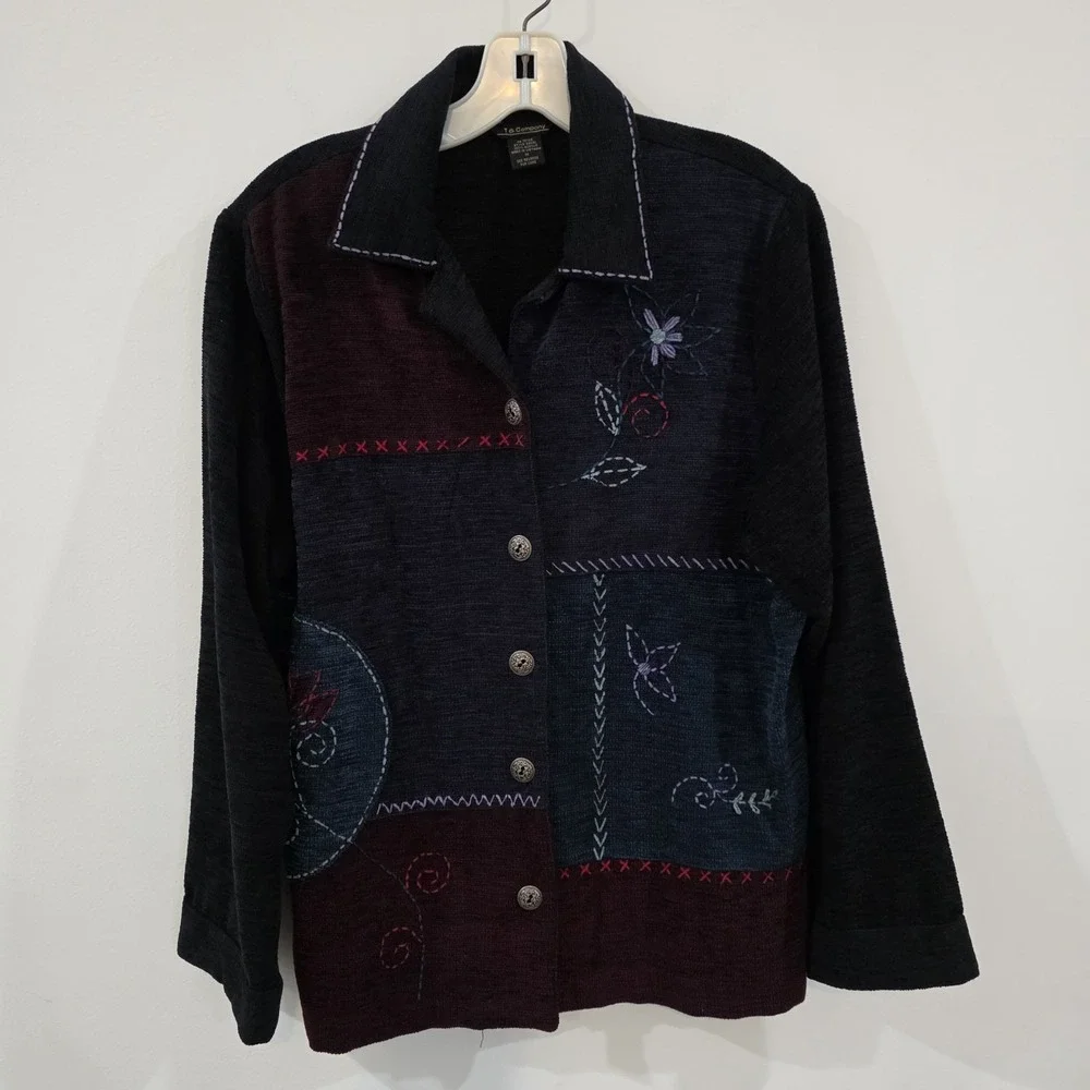 Women Patchwork Tapestry Jacket Medium Fairy Whimsigoth Indie Floral Embroidered